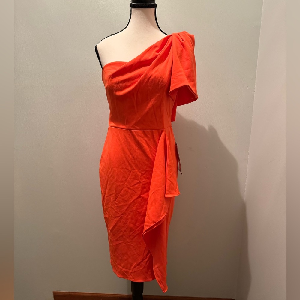 NWT ($219) Orange Size 6 One Shoulder Betsy & Adam Dress